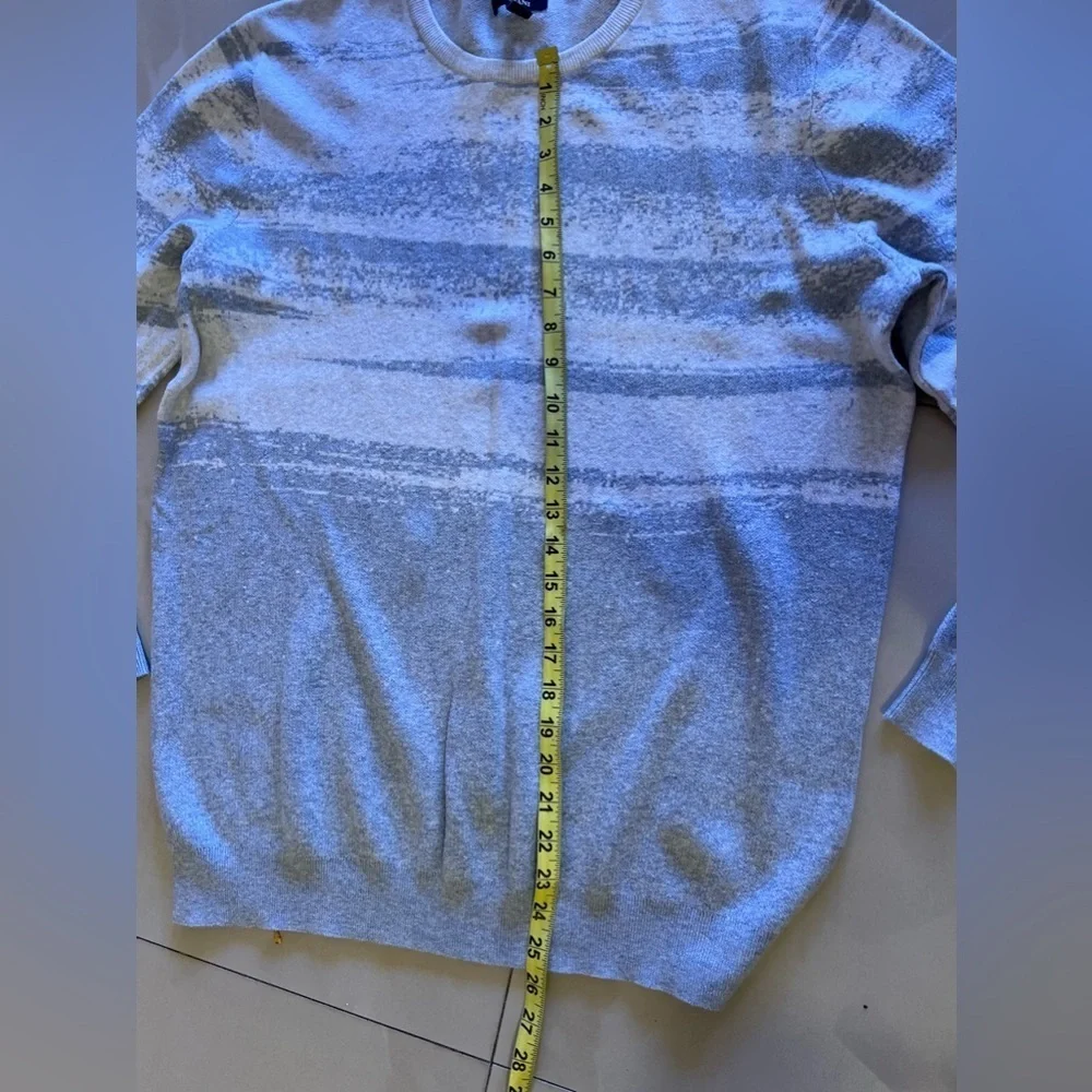 Alfani Sweater Mens Large Knit Cotton Gray Round Neck Stretch Long Sleeve Light